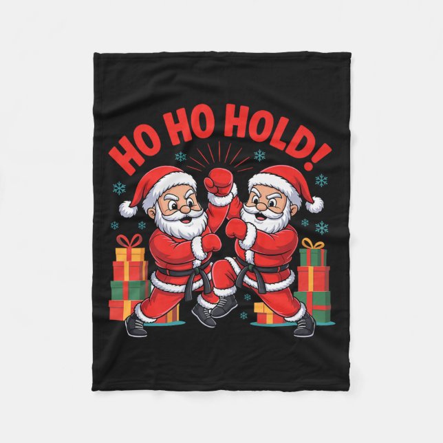 Funny Santa Playing Karate Martial Art Christmas X Fleece Blanket (Front)
