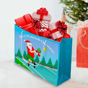 Funny Santa Playing Pickleball Merry Volley Xmas  Large Gift Bag