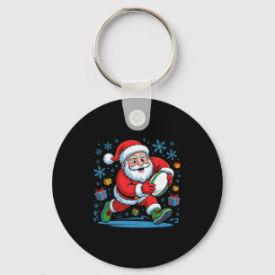 Funny Santa Playing Rugby Holiday Christmas Xmas P Keychain