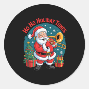 Funny Santa Playing Trombone Holiday Chrismas Xmas Classic Round Sticker