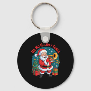 Funny Santa Playing Trombone Holiday Chrismas Xmas Keychain