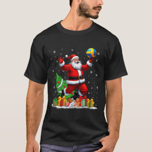 Funny Santa Playing Volleyball Christmas Lights Xm T-Shirt