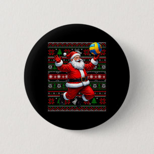 Funny Santa Playing Volleyball Ugly Christmas Swea 2 Inch Round Button