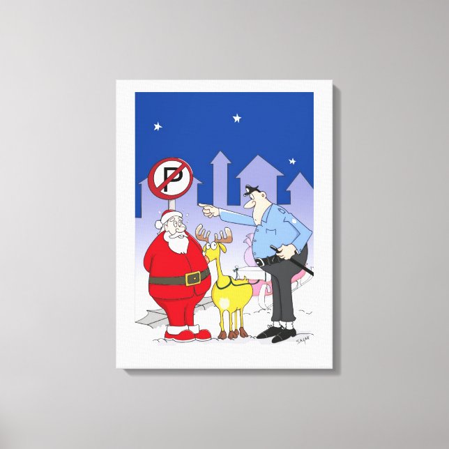 Funny Santa Police Officer Cartoon Canvas Print (Front)