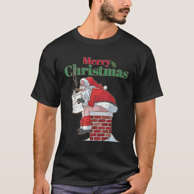 Funny Santa Pooping Down Chimney Xmas Tee Christma (Front)