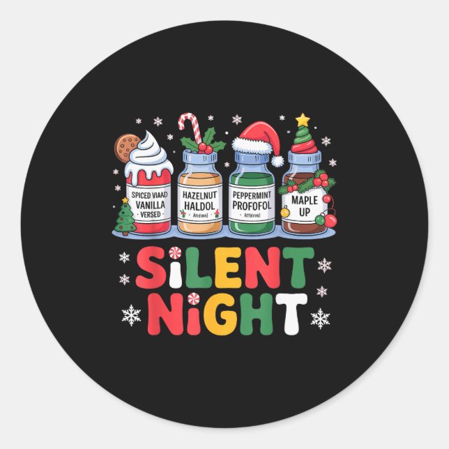 Funny Santa Profol Silent Night Icu Nurses Merry C Classic Round Sticker (Front)