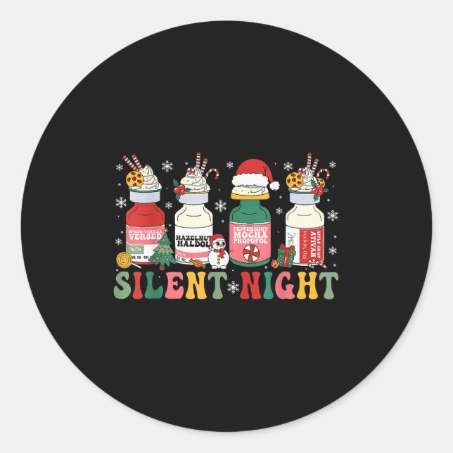 Funny Santa Profol Silent Night Icu Nurses Merry C Classic Round Sticker (Front)