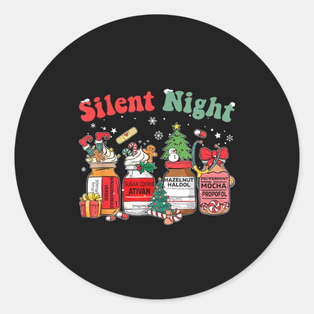 Funny Santa Profol Silent Night Icu Nurses Merry C Classic Round Sticker (Front)