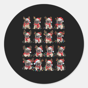 Funny Santa Pugs Christmas Xmas For Women Men Classic Round Sticker