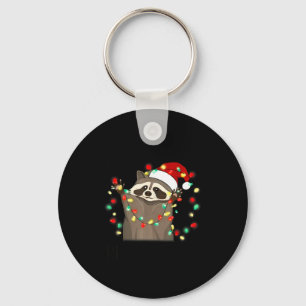 Funny Santa Racoon Overstimulated But Festive Xmas Keychain