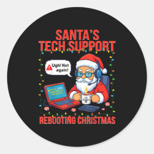 Funny Santa Rebooting Support Engineer s Tech Classic Round Sticker