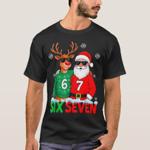 Funny Santa Reindeer 6 7 Christmas Meme Six Seven T-Shirt