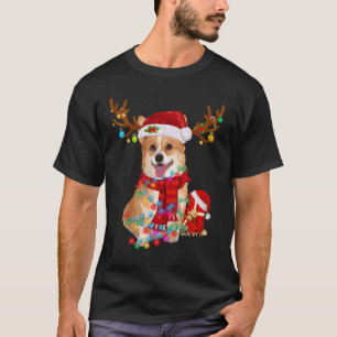 Funny Santa Reindeer Corgi Christmas Lights Xmas T-Shirt