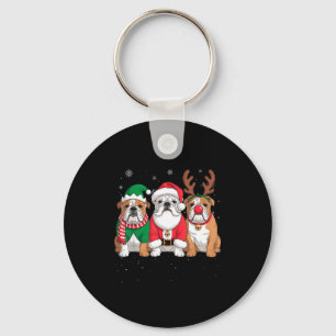 Funny Santa Reindeer English Bulldog Dog Women Men Keychain