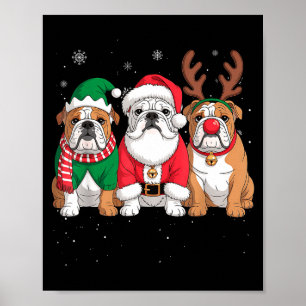 Funny Santa Reindeer English Bulldog Dog Women Men Poster