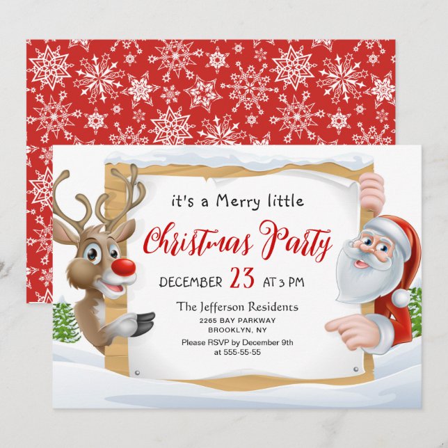 Funny Santa Reindeer Merry Little Christmas Party Invitation (Front/Back)