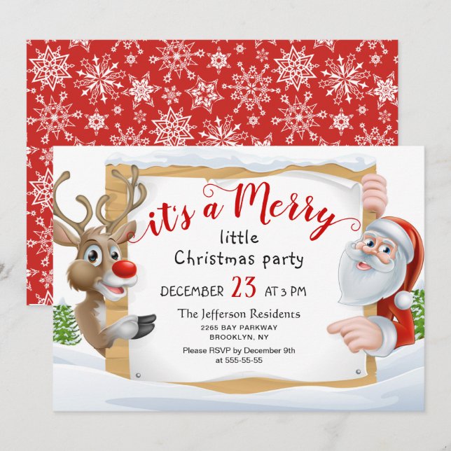 Funny Santa Reindeer Merry Little Christmas Party Invitation (Front/Back)