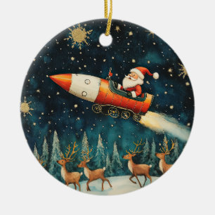 Funny Santa Retro Christmas Eve Ceramic Ornament