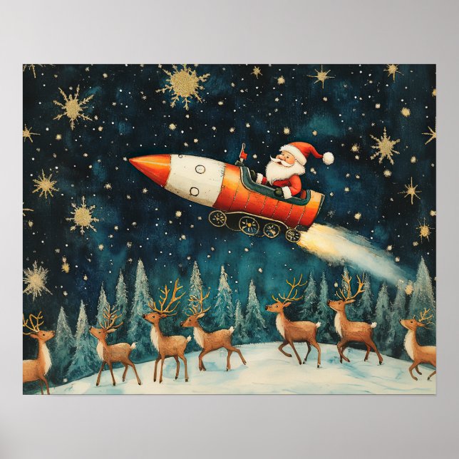 Funny Santa Retro Christmas Eve Poster (Front)