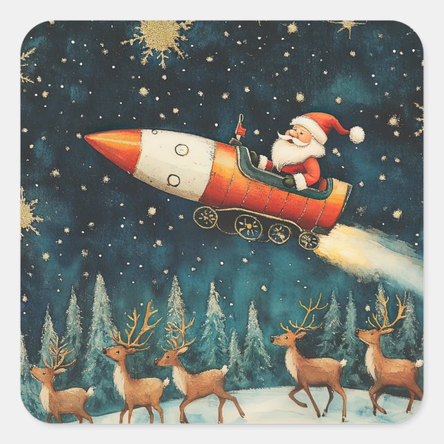 Funny Santa Retro Christmas Eve Square Sticker (Front)