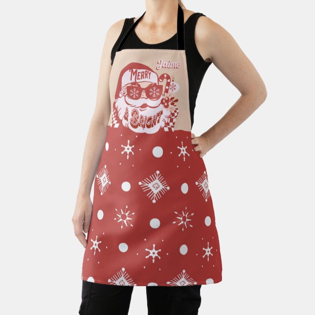 Funny Santa Retro Red Pink Christmas  Apron (Insitu)