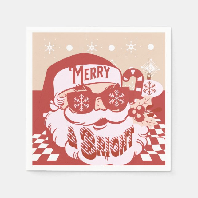 Funny Santa Retro Red Pink Christmas Party Napkin (Front)
