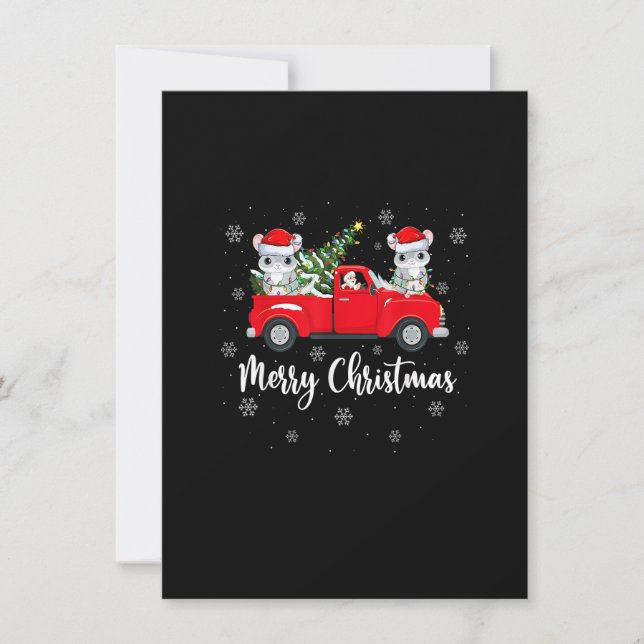 Funny Santa Riding Christmas Tree Truck Chinchilla Invitation (Front)