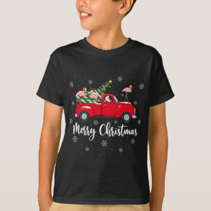 Funny Santa Riding Christmas Tree Truck Flamingo C T-Shirt