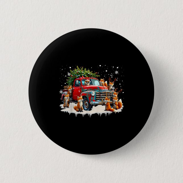 Funny Santa Riding Christmas Tree Truck Fox Christ 2 Inch Round Button (Front)