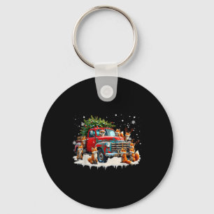 Funny Santa Riding Christmas Tree Truck Fox Christ Keychain