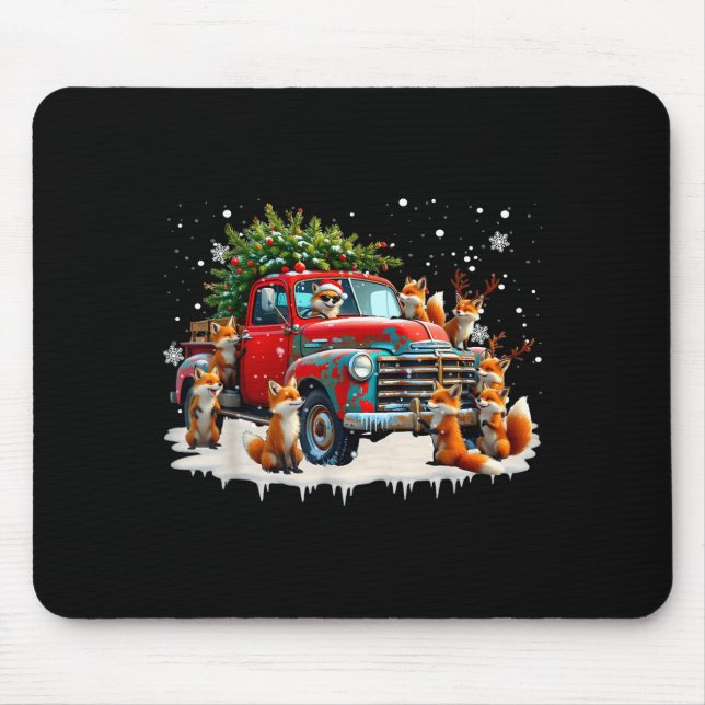 Funny Santa Riding Christmas Tree Truck Fox Christ Mouse Pad (Front)
