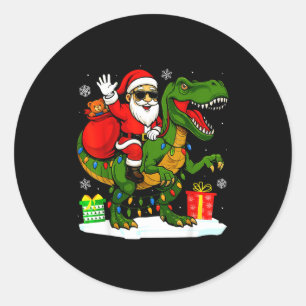 Funny Santa Riding Dinosaur T Rex Christmas Santa Classic Round Sticker