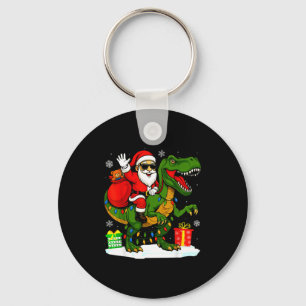 Funny Santa Riding Dinosaur T Rex Christmas Santa Keychain