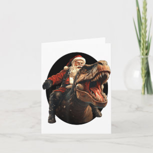 Funny Santa Riding Dinosaur, Vintage Christmas Art Card