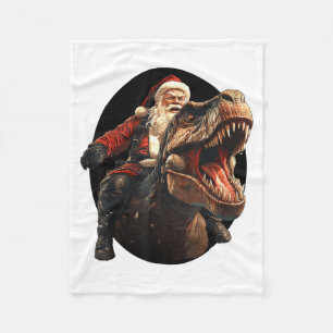 Funny Santa Riding Dinosaur, Vintage Christmas Art Fleece Blanket
