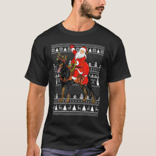 Funny Santa Riding Doberman Pinscher Dog Ugly Chri T-Shirt