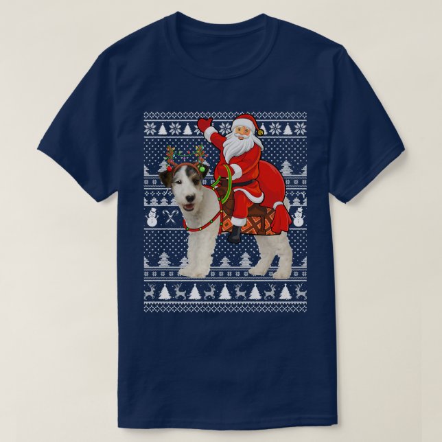 Funny Santa Riding Fo Terrier Dog Ugly Christmas  T-Shirt (Design Front)
