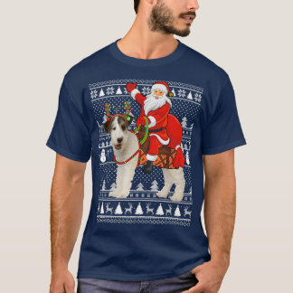 Funny Santa Riding Fo Terrier Dog Ugly Christmas  T-Shirt