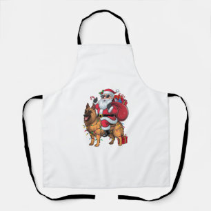 Funny Santa Riding German Shepherd Dog Christmas Apron
