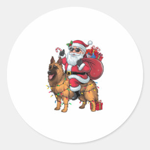 Funny Santa Riding German Shepherd Dog Christmas  Classic Round Sticker