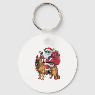 Funny Santa Riding German Shepherd Dog Christmas Keychain