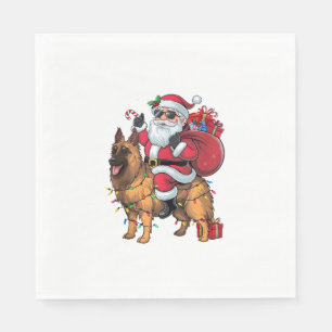 Funny Santa Riding German Shepherd Dog Christmas  Napkin