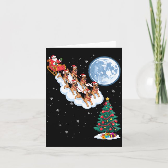 Funny Santa Riding German Shepherd Dog Tree Christ Card (Front)