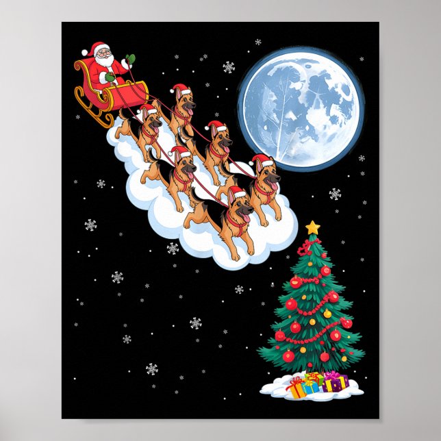 Funny Santa Riding German Shepherd Dog Tree Christ Poster (Front)