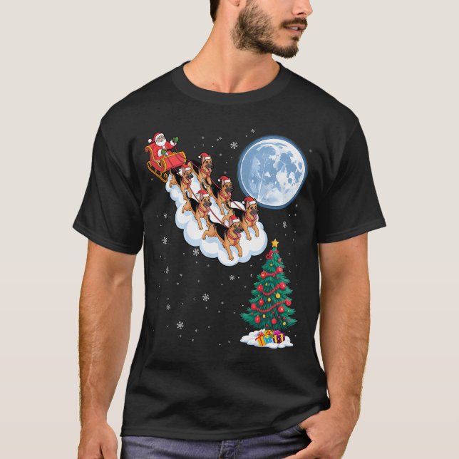 Funny Santa Riding German Shepherd Dog Tree Christ T-Shirt (Front)