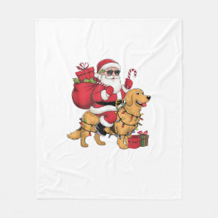 Funny Santa Riding Golden Retriever Dog Christmas Fleece Blanket