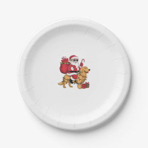 Funny Santa Riding Golden Retriever Dog Christmas Paper Plate