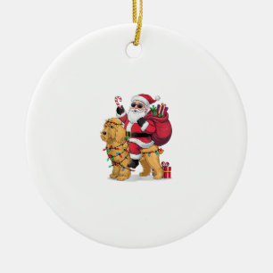 Funny Santa Riding Goldendoodle Dog Christmas  Ceramic Ornament