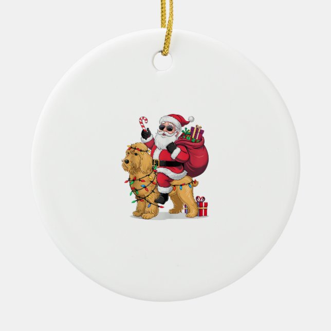 Funny Santa Riding Goldendoodle Dog Christmas  Ceramic Ornament (Front)