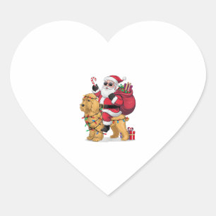 Funny Santa Riding Goldendoodle Dog Christmas Heart Sticker